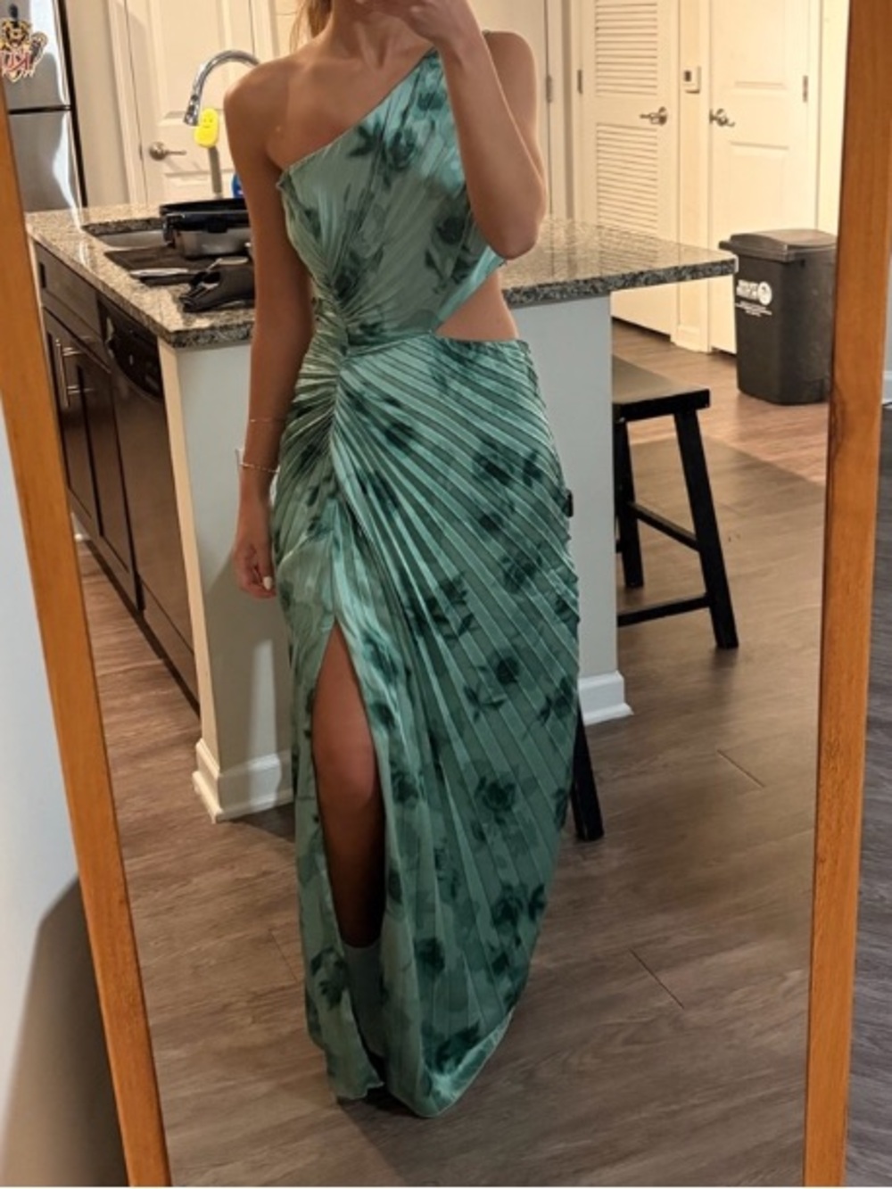 Abercrombie & Fitch One-Shoulder Cutout Pleated Maxi Dress